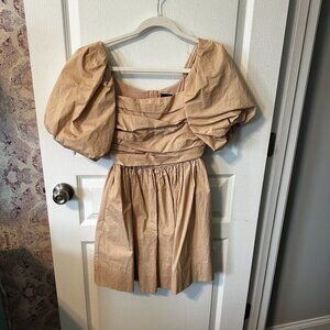 Brown Puffed-Sleeve Dress